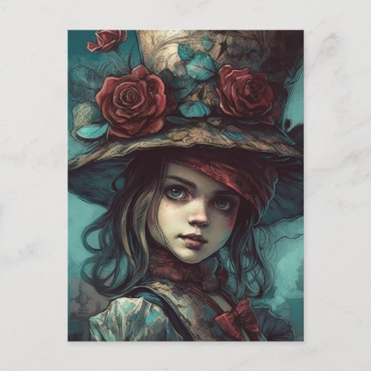 Carte Postale Alice dans un chapeau avec fleurs (Devant)
