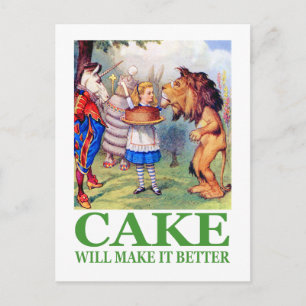 CARTE POSTALE ALICE DIT QUE LE GÂTEAU RENDRA LES CHOSES MEILLEUR