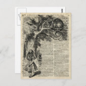 Carte Postale Alice et Cheshire Stencil Art sur la page des livr (Devant / Derrière)