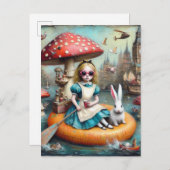 Carte Postale Alice et le collage du lapin blanc (Devant / Derrière)
