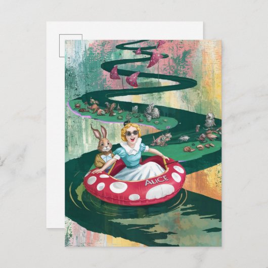 Carte Postale Alice et le collage rétro Rabbit (Devant / Derrière)