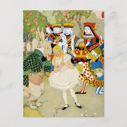 Carte Postale Alice et le lapin à la Cour de la Reine des Coeurs (Devant)