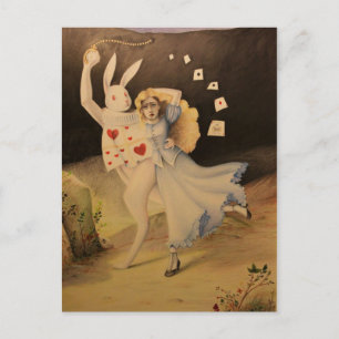 Carte Postale Alice et le lapin avec montre - Esquisse main
