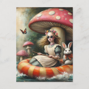 Carte Postale Alice et le lapin blanc flottant sur la rivière