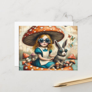 Carte Postale Alice et le lapin en voyage en flottant