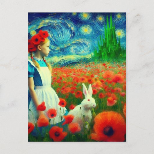 Carte Postale Alice et le lapin entrent dans l'Imaginaire Oz (Devant)