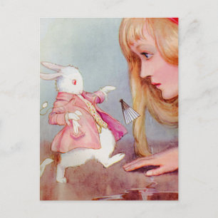 CARTE POSTALE ALICE ET LE RABBIT BLANC