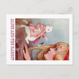 CARTE POSTALE ALICE ET LE RABBIT BLANC