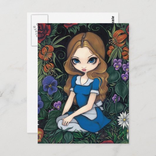 Carte postale "Alice et les fleurs" (Devant / Derrière)