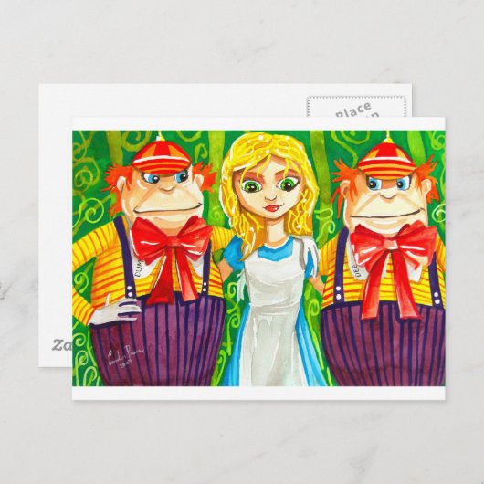 CARTE POSTALE ALICE IN WONDERLAND TWEEDLE DUM (Devant / Derrière)