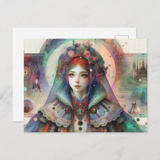 Carte Postale Alice Inspiré Glitch Art (Devant / Derrière)