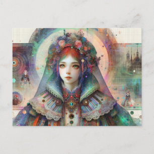 Carte Postale Alice Inspiré Glitch Art