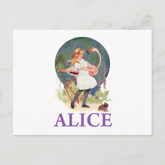 CARTE POSTALE ALICE SE PRÉPARE À JOUER FLAMANT ROSE CROQUET (Devant)