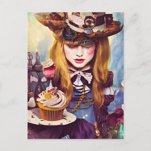 Carte Postale Alice Steampunk Avec Cupcakes (Devant)