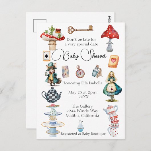 Carte Postale Alice Tea Party Thème (Devant / Derrière)