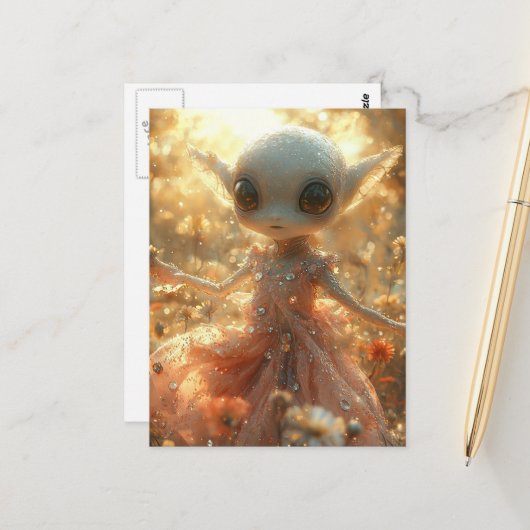Carte Postale Alien adorable petit dans une robe (Devant/Arrière en situation)