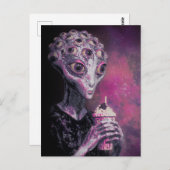 Carte Postale Alien avec de nombreux yeux et un Milkshake (Devant / Derrière)