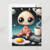 Carte Postale Alien bébé avec café et oeuf (Devant / Derrière)