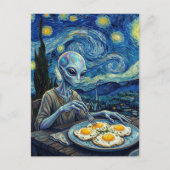 Carte Postale Alien Bleu Mangeant des Œufs Frits Faux Van Gogh (Devant)