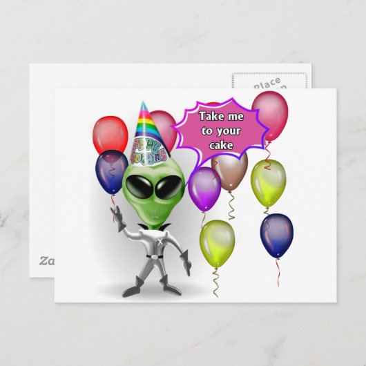 Carte Postale Alien d'anniversaire (Devant / Derrière)
