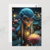 Carte Postale Alien dans un étang Lotus (Devant / Derrière)