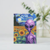 Carte Postale Alien dans un terrain de tournesol Faux Van Gogh (Debout devant)