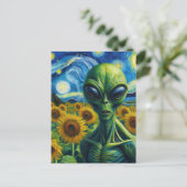 Carte Postale Alien dans un terrain de tournesol Faux Van Gogh (Debout devant)