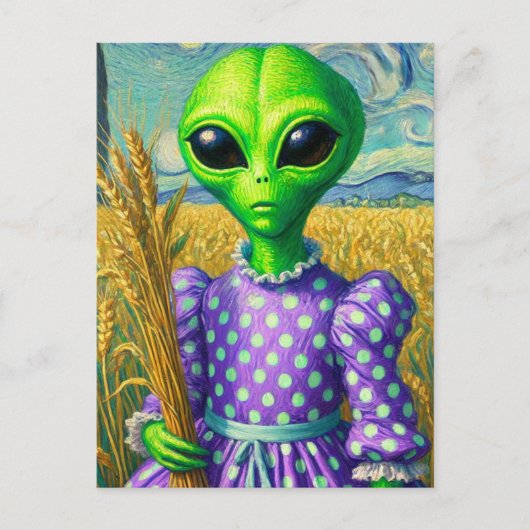 Carte Postale Alien dans une robe Polka Dot dans la campagne de (Devant)