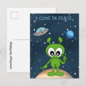 Carte Postale Alien de l'espace de dessin animé mignon Je viens (Devant / Derrière)