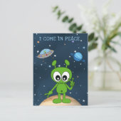 Carte Postale Alien de l'espace de dessin animé mignon Je viens (Debout devant)