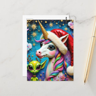 Carte Postale Alien de Noël et licorne