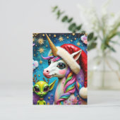Carte Postale Alien de Noël et licorne (Debout devant)