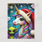 Carte Postale Alien de Noël et licorne (Devant)