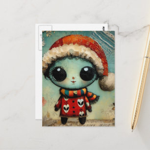 Carte Postale Alien de Noël mignon unique en pyjama