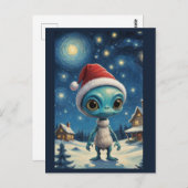 Carte Postale Alien de nuit étoilé joli Noël Texte personnalisé (Devant / Derrière)