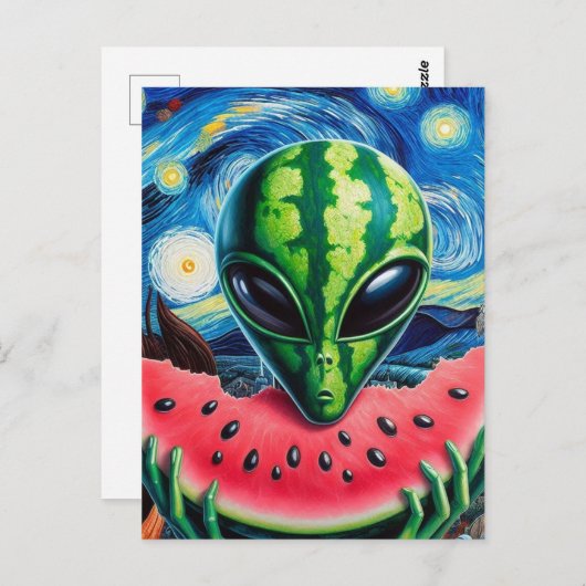 Carte Postale Alien de pastèque (Devant / Derrière)