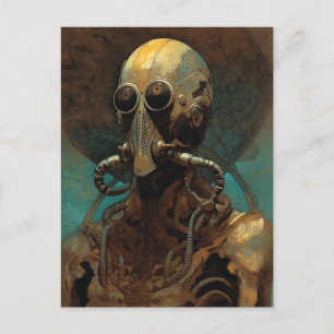 Carte Postale Alien de science-fiction portant un masque casque