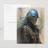 Carte Postale Alien de science-fiction portant un masque casque (Devant / Derrière)