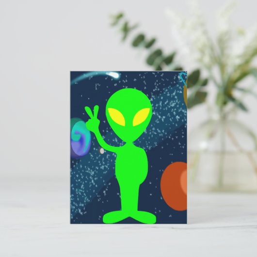 Carte Postale Alien d'espace vert de paix (Debout devant)