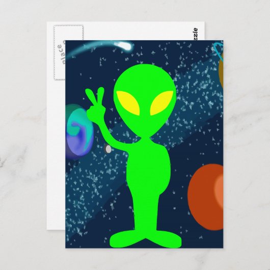 Carte Postale Alien d'espace vert de paix (Devant / Derrière)