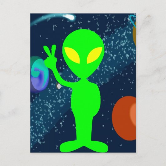 Carte Postale Alien d'espace vert de paix (Devant)