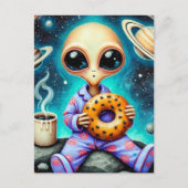 Carte Postale Alien en PJ avec café et bagel (Devant)