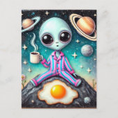 Carte Postale Alien en PJ avec café et oeuf (Devant)