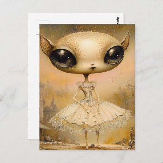 Carte Postale Alien en robe rose (Devant / Derrière)