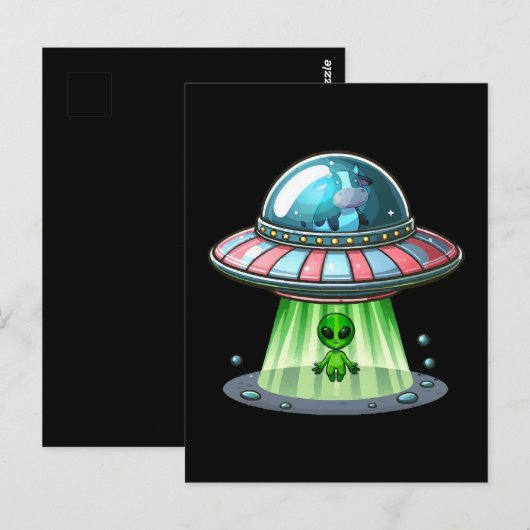 Carte Postale Alien enlevant une vache (Devant / Derrière)
