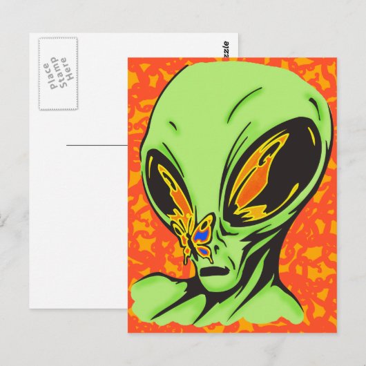 Carte Postale Alien et papillon (Devant / Derrière)