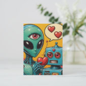 Carte Postale Alien et robot amoureux (Debout devant)