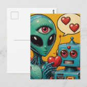 Carte Postale Alien et robot amoureux (Devant / Derrière)