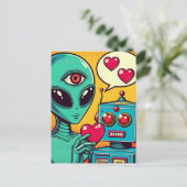 Carte Postale Alien et robot dans Love Retro Comic (Debout devant)