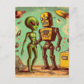 Carte Postale Alien et Robot Retro Love (Devant)